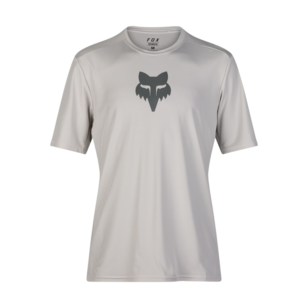 Front view of the FOX Ranger SS Jersey Lab Head in Vintage White with bold FOX branding.