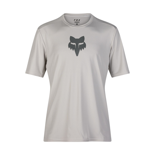 Front view of the FOX Ranger SS Jersey Lab Head in Vintage White with bold FOX branding.