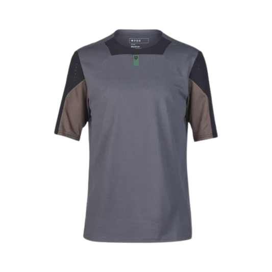 Close-up of TruDri® fabric on the FOX Defend SS Jersey for sweat-wicking performance.