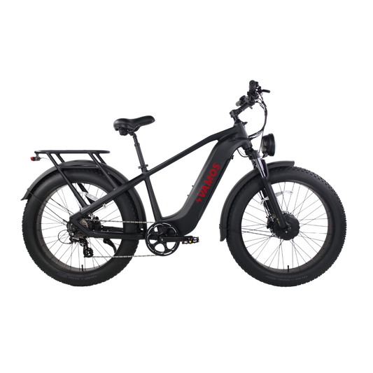 Side view of the VAMOS El Hefe Black e-bike showcasing its fat tires and powerful design.