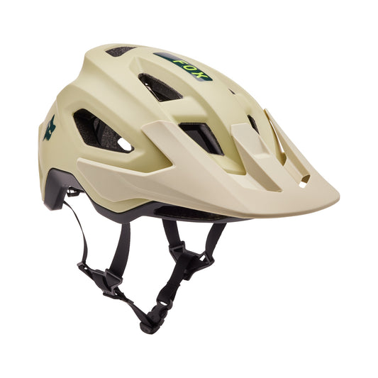 FOX Speedframe Helmet in Cactus green, side view with 3-position visor.